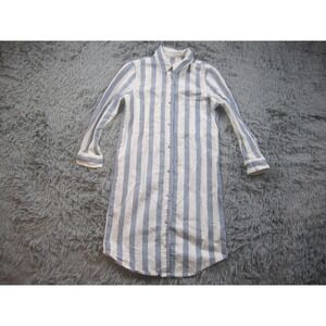 7 For All Mankind Shirt Dress Womens XS Blue White Stripe Linen Blend Button Frt